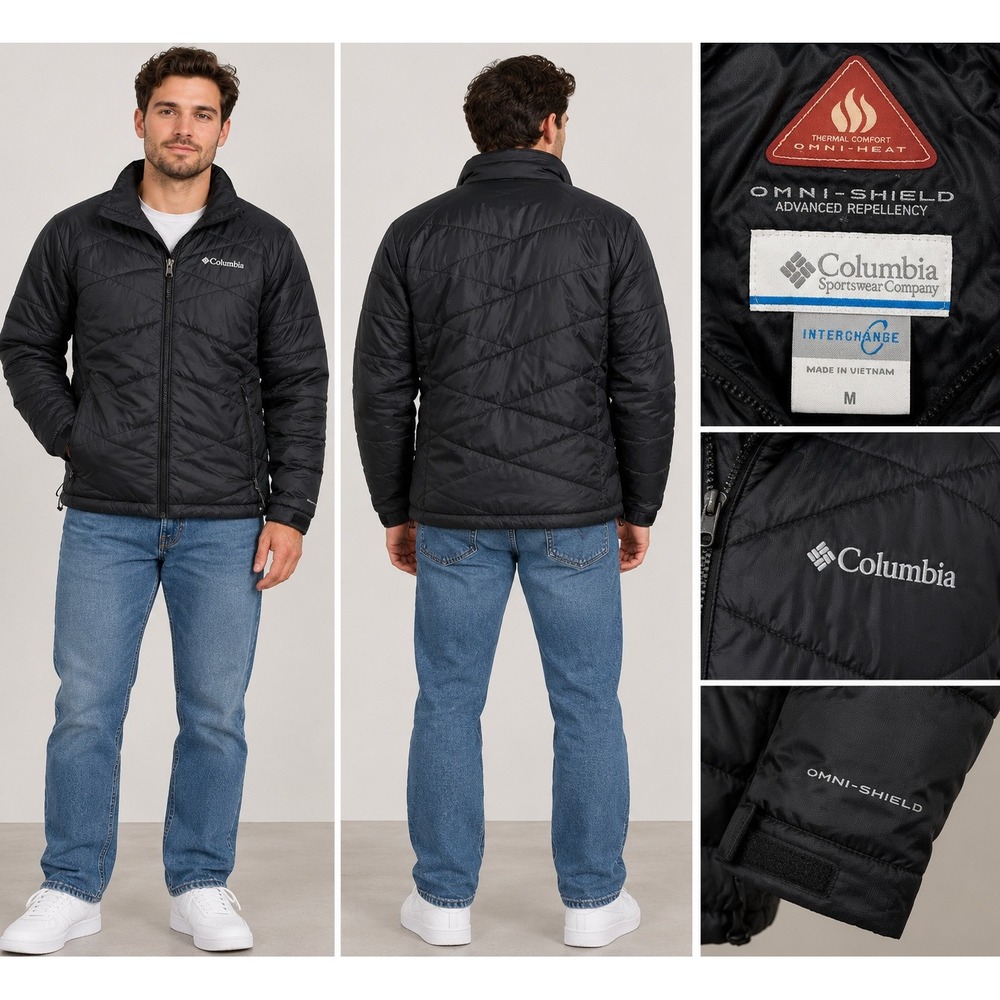 Columbia Puffer Jacket Mens M Black Gorpcore Athleisure Omni-Heat Omni-Shield